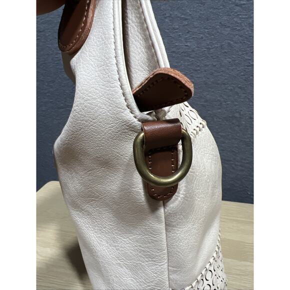 Clarks Ivory Perforated Block Pattern Faux Leather Detachable Crossbody Strap - Picture 7 of 13